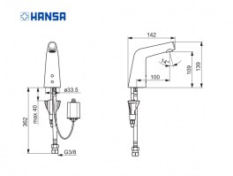 MEDIDAS GRIFO LAVABO A PILAS DESIGNO STYLE HANSA